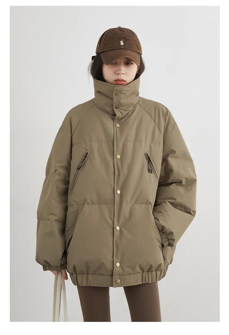 CHIC VEN Fashion Women Down Coats Long Sleeve Solid Retro Loose Casual Contrasting 90 White Down Jacket Autumn Winter 2025