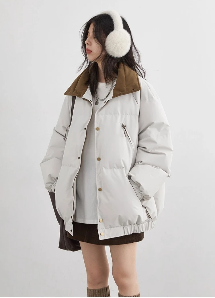 CHIC VEN Fashion Women Down Coats Long Sleeve Solid Retro Loose Casual Contrasting 90 White Down Jacket Autumn Winter 2025