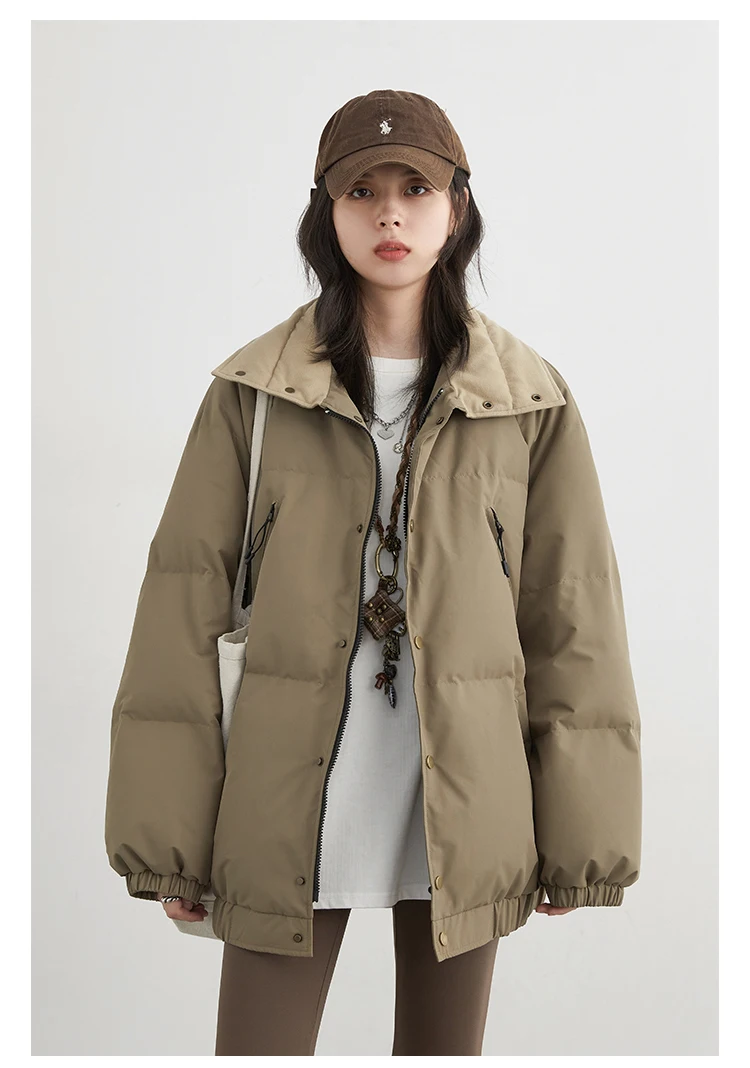 CHIC VEN Fashion Women Down Coats Long Sleeve Solid Retro Loose Casual Contrasting 90 White Down Jacket Autumn Winter 2025