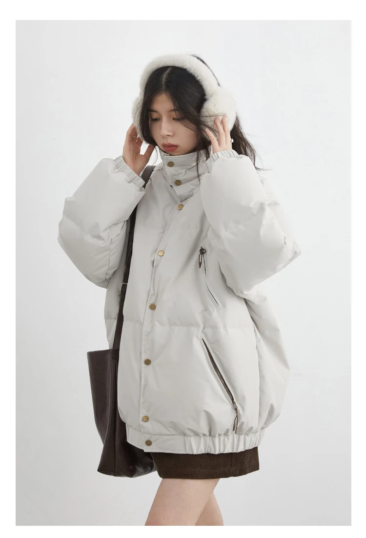 CHIC VEN Fashion Women Down Coats Long Sleeve Solid Retro Loose Casual Contrasting 90 White Down Jacket Autumn Winter 2025