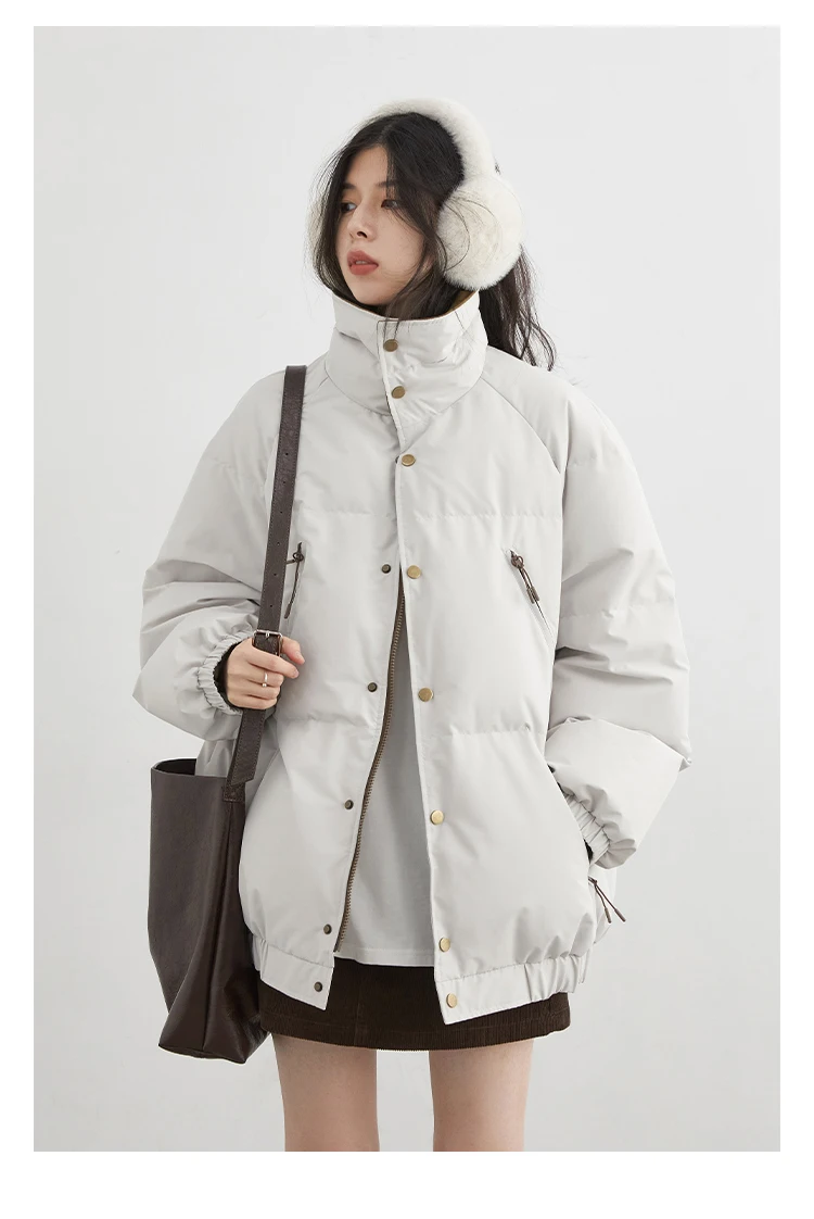 CHIC VEN Fashion Women Down Coats Long Sleeve Solid Retro Loose Casual Contrasting 90 White Down Jacket Autumn Winter 2025