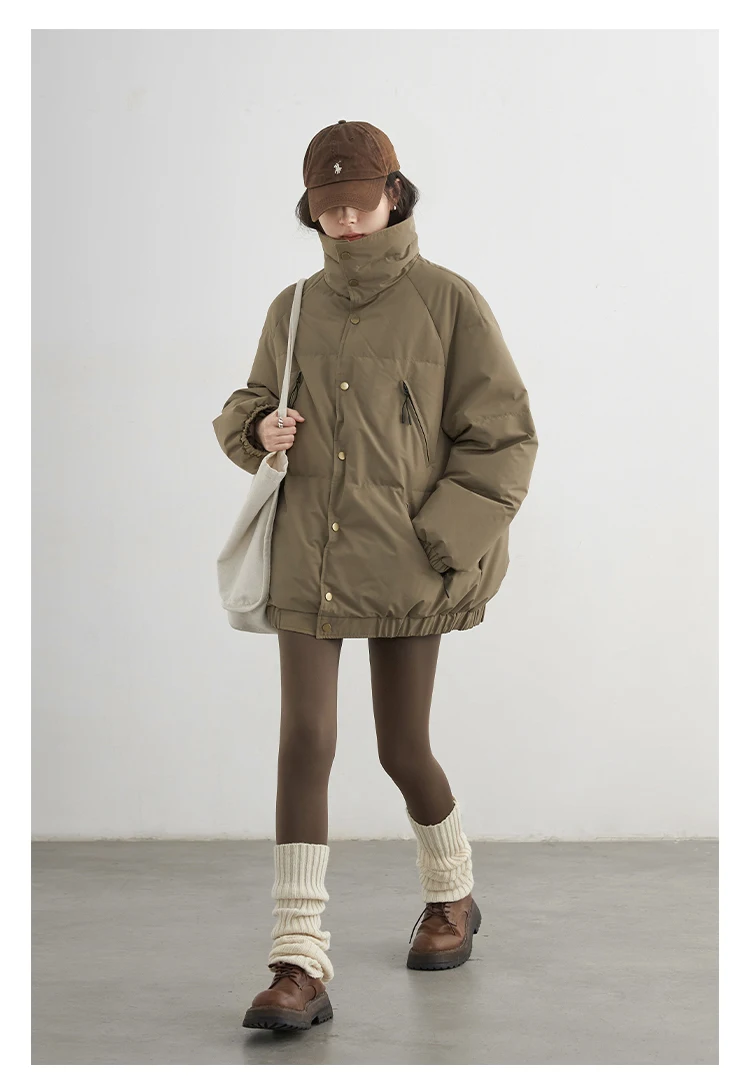CHIC VEN Fashion Women Down Coats Long Sleeve Solid Retro Loose Casual Contrasting 90 White Down Jacket Autumn Winter 2025