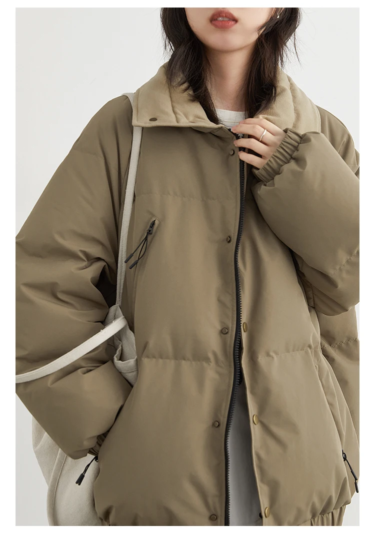 CHIC VEN Fashion Women Down Coats Long Sleeve Solid Retro Loose Casual Contrasting 90 White Down Jacket Autumn Winter 2025