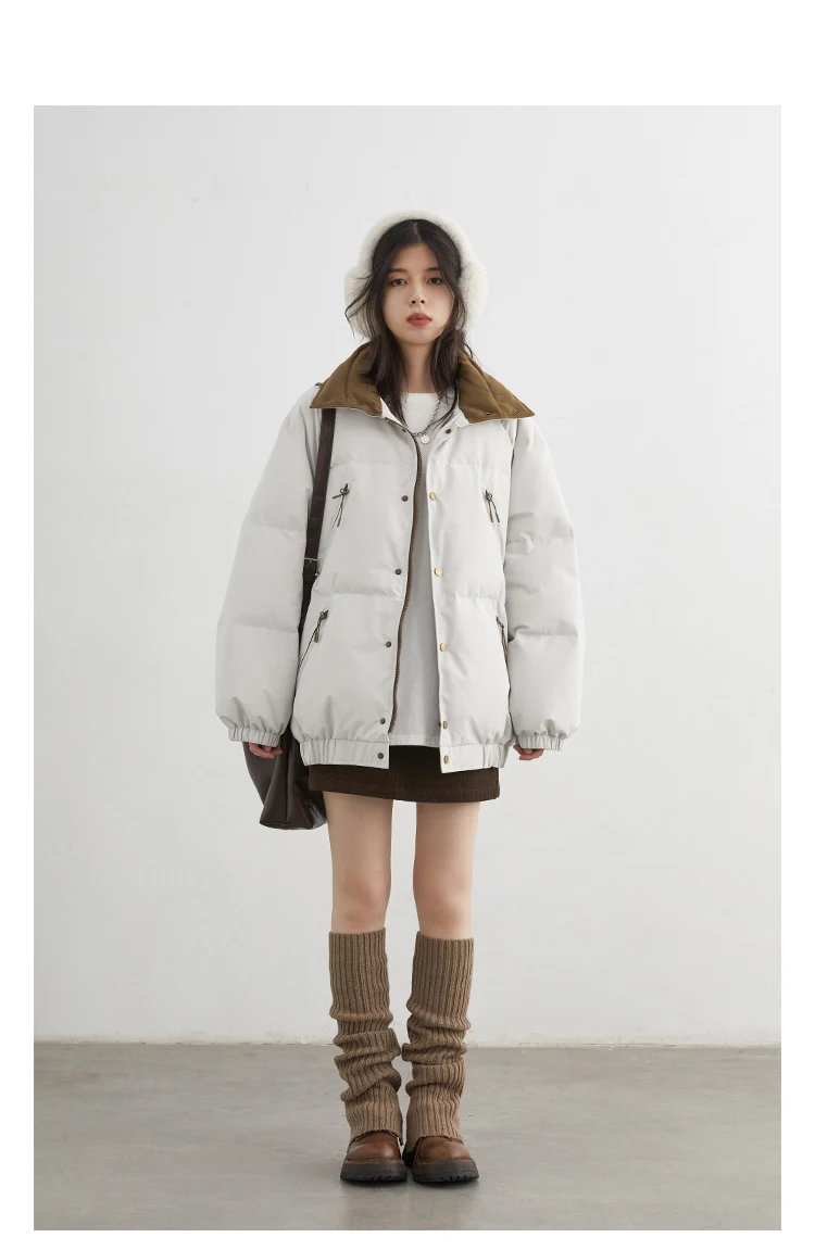 CHIC VEN Fashion Women Down Coats Long Sleeve Solid Retro Loose Casual Contrasting 90 White Down Jacket Autumn Winter 2025