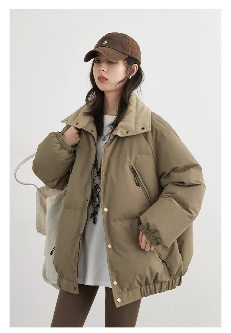 CHIC VEN Fashion Women Down Coats Long Sleeve Solid Retro Loose Casual Contrasting 90 White Down Jacket Autumn Winter 2025