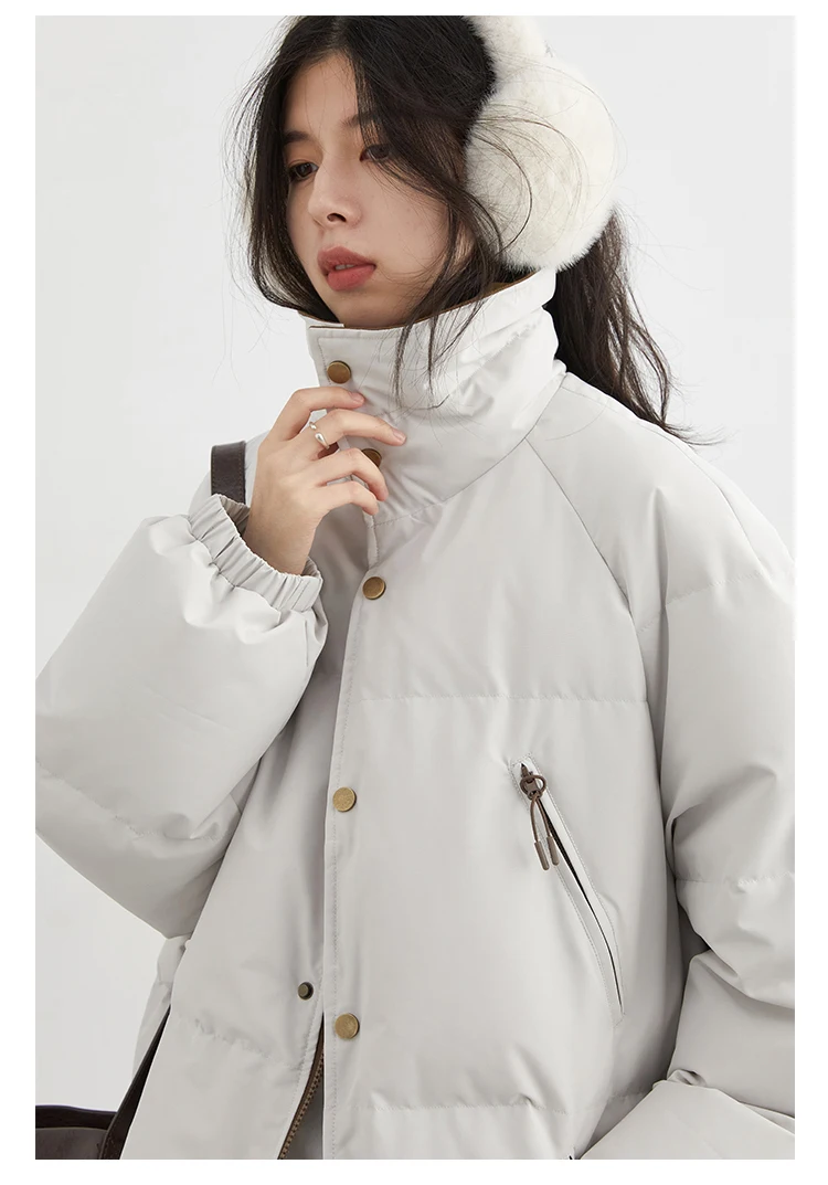 CHIC VEN Fashion Women Down Coats Long Sleeve Solid Retro Loose Casual Contrasting 90 White Down Jacket Autumn Winter 2025