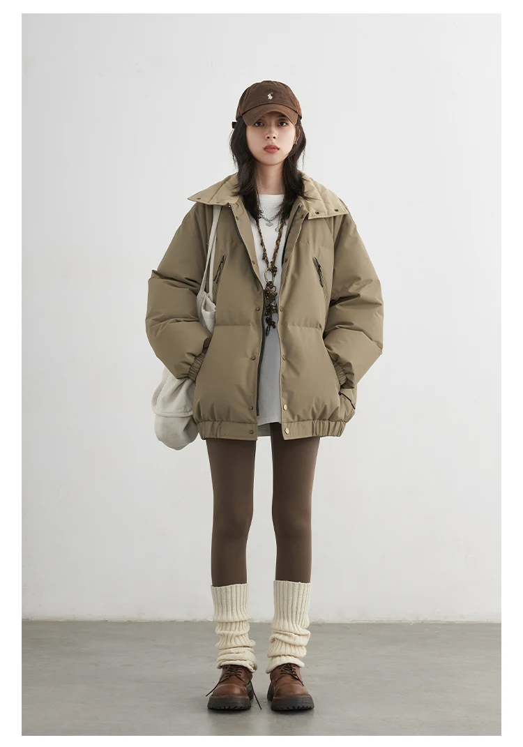 CHIC VEN Fashion Women Down Coats Long Sleeve Solid Retro Loose Casual Contrasting 90 White Down Jacket Autumn Winter 2025
