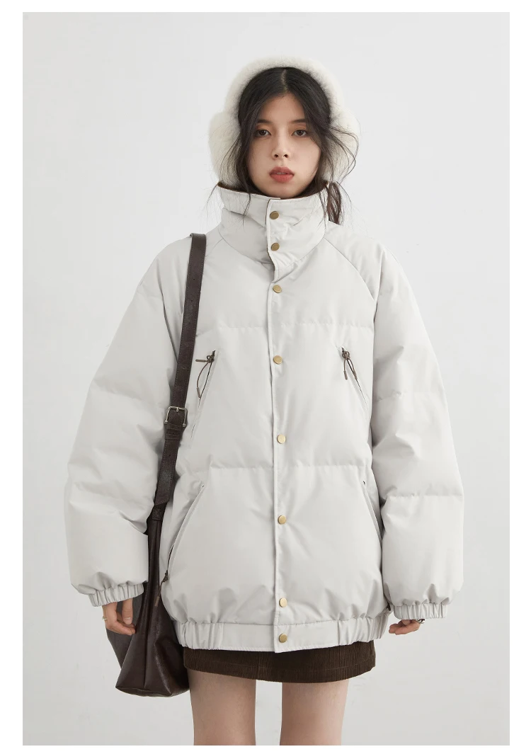 CHIC VEN Fashion Women Down Coats Long Sleeve Solid Retro Loose Casual Contrasting 90 White Down Jacket Autumn Winter 2025