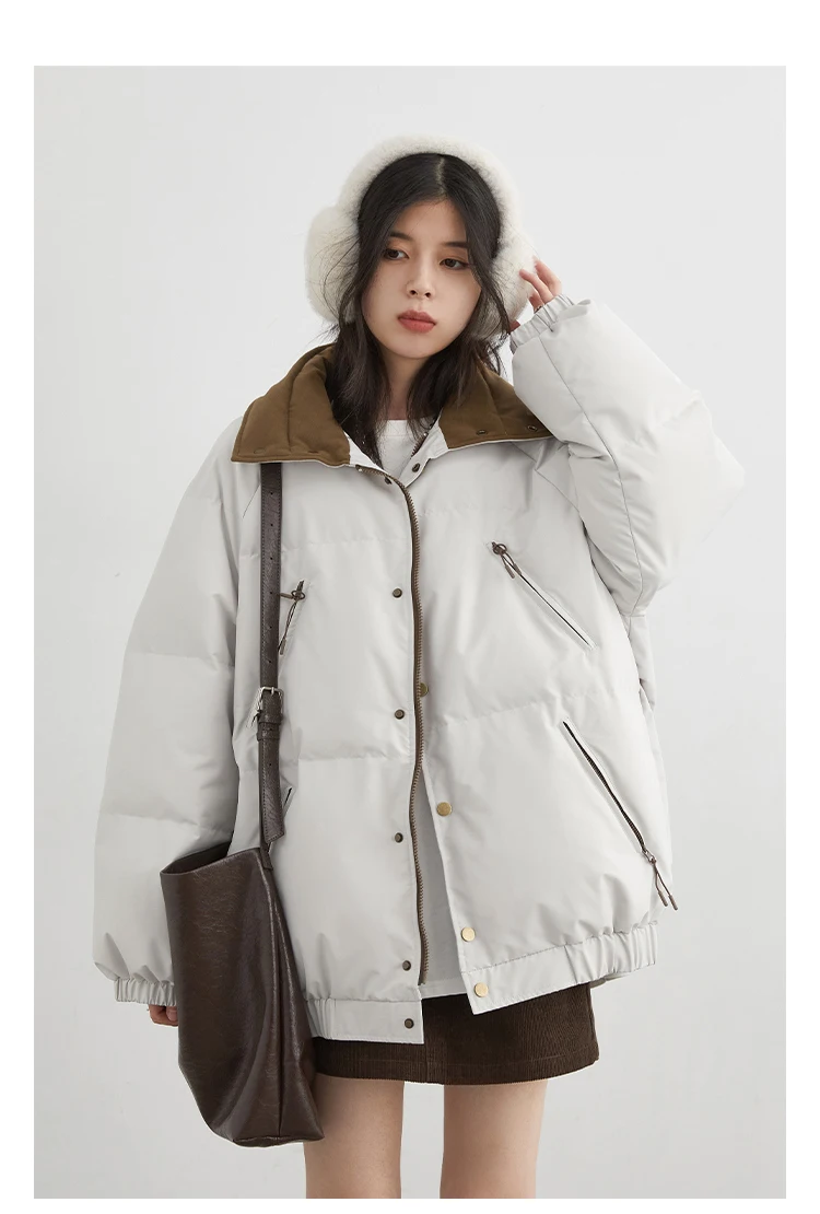 CHIC VEN Fashion Women Down Coats Long Sleeve Solid Retro Loose Casual Contrasting 90 White Down Jacket Autumn Winter 2025