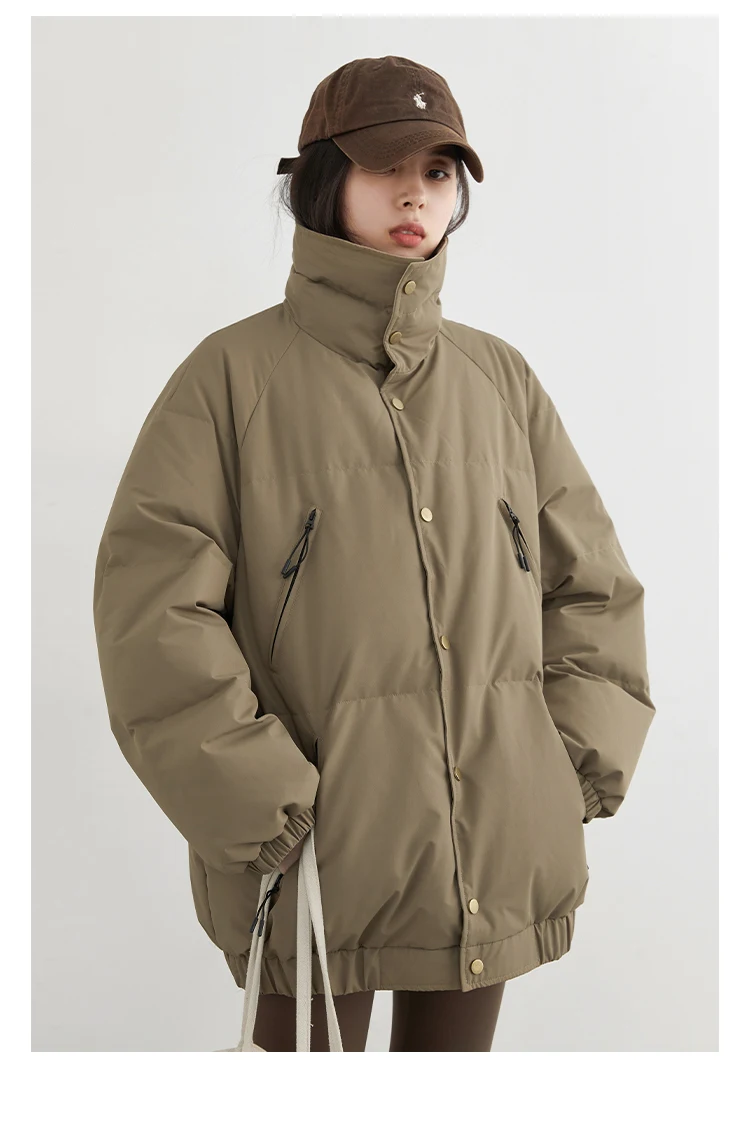 CHIC VEN Fashion Women Down Coats Long Sleeve Solid Retro Loose Casual Contrasting 90 White Down Jacket Autumn Winter 2025