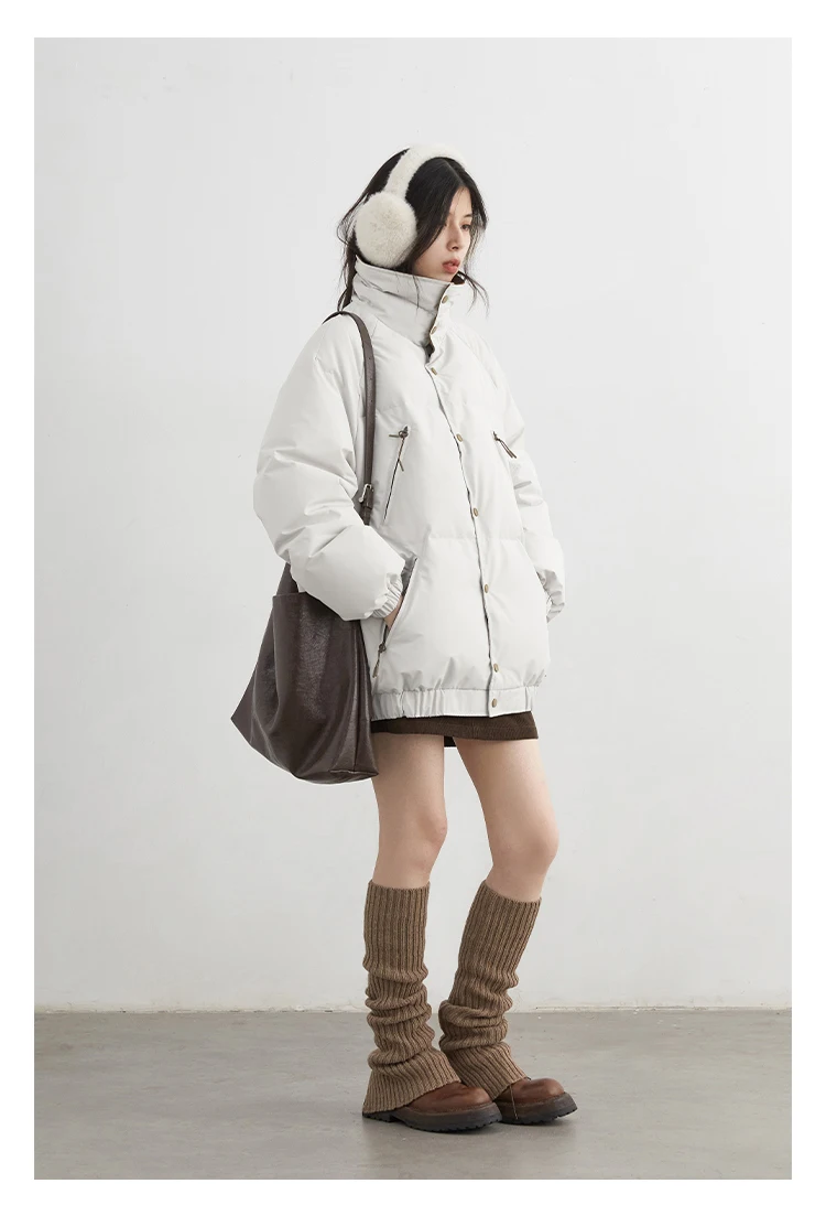 CHIC VEN Fashion Women Down Coats Long Sleeve Solid Retro Loose Casual Contrasting 90 White Down Jacket Autumn Winter 2025