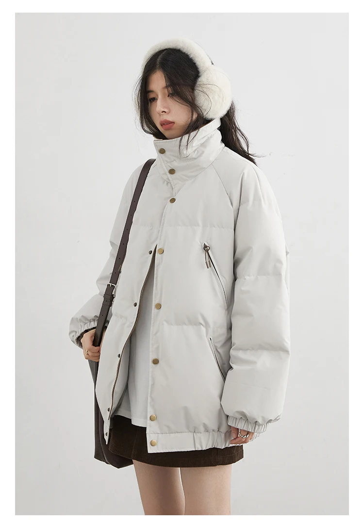 CHIC VEN Fashion Women Down Coats Long Sleeve Solid Retro Loose Casual Contrasting 90 White Down Jacket Autumn Winter 2025