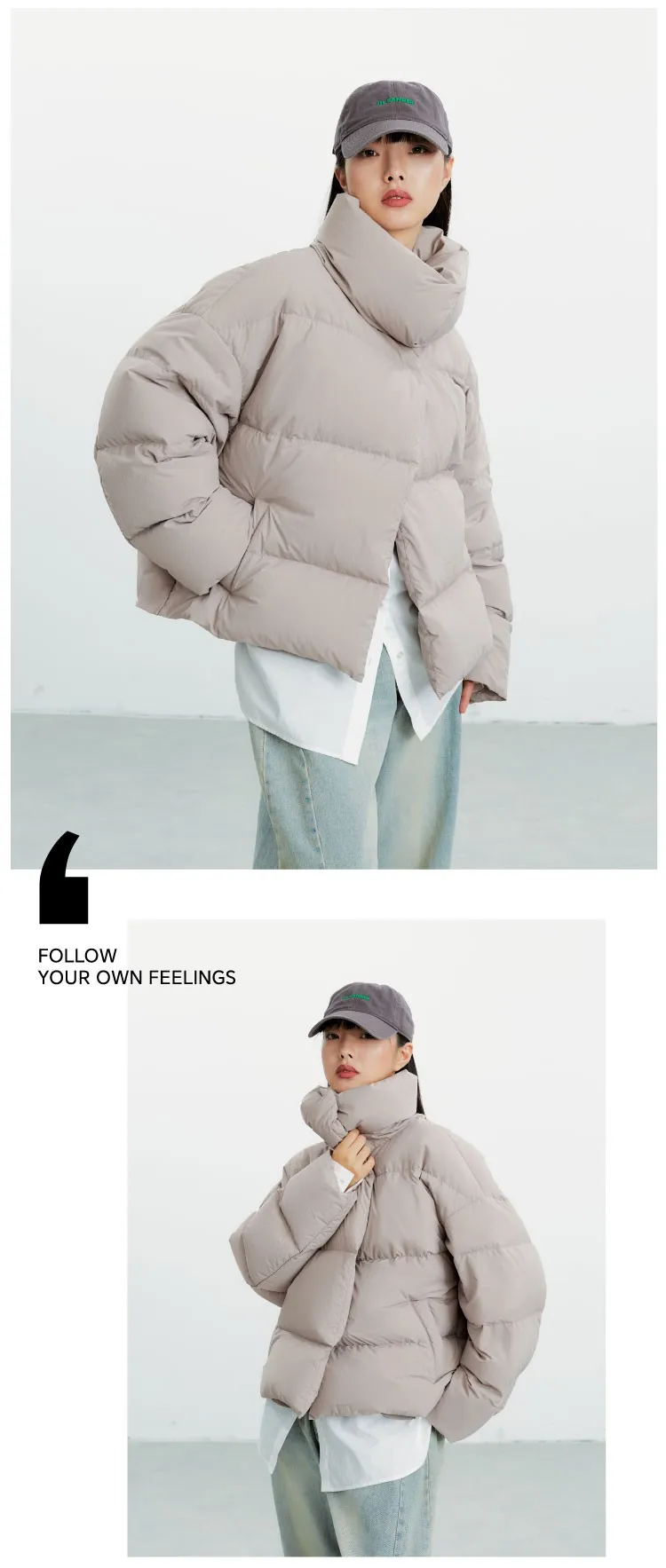 Goose down 160G~Magnetic Buckle Winter New Style Black Short down Jacket for Women, Lightweight Thick Coat for Petite Sizes