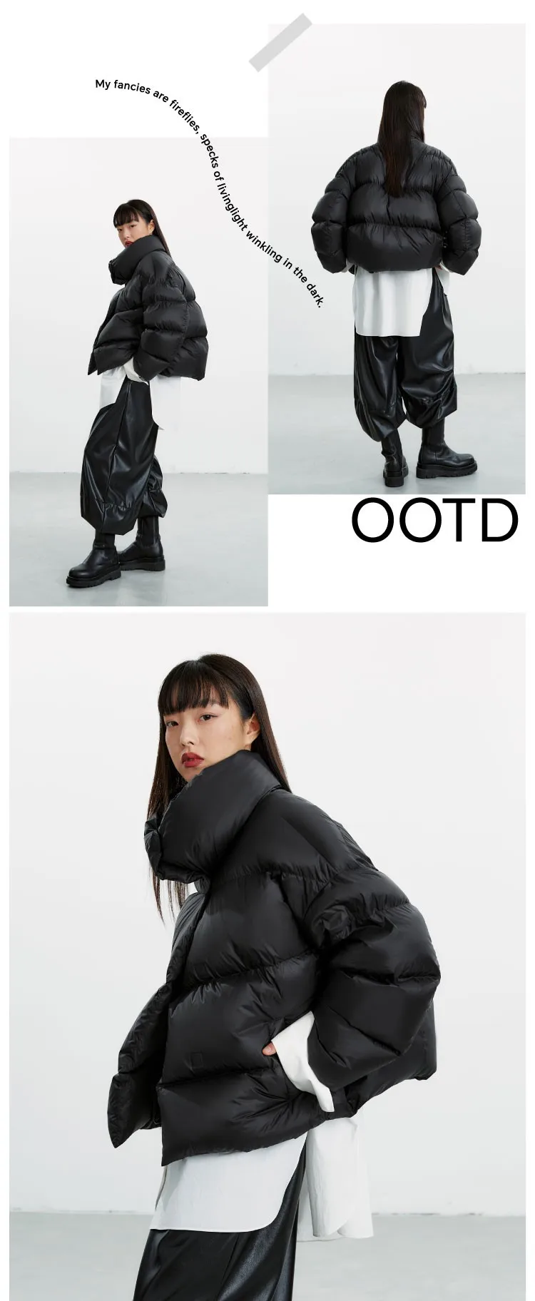 Goose down 160G~Magnetic Buckle Winter New Style Black Short down Jacket for Women, Lightweight Thick Coat for Petite Sizes