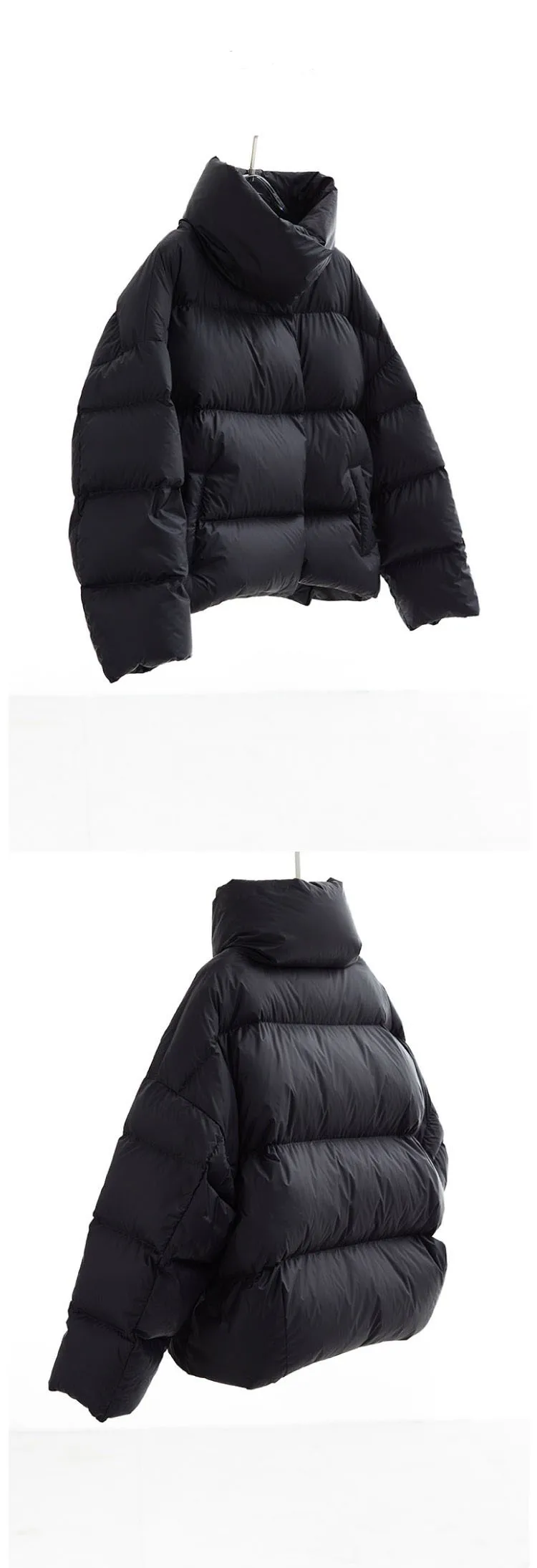 Goose down 160G~Magnetic Buckle Winter New Style Black Short down Jacket for Women, Lightweight Thick Coat for Petite Sizes