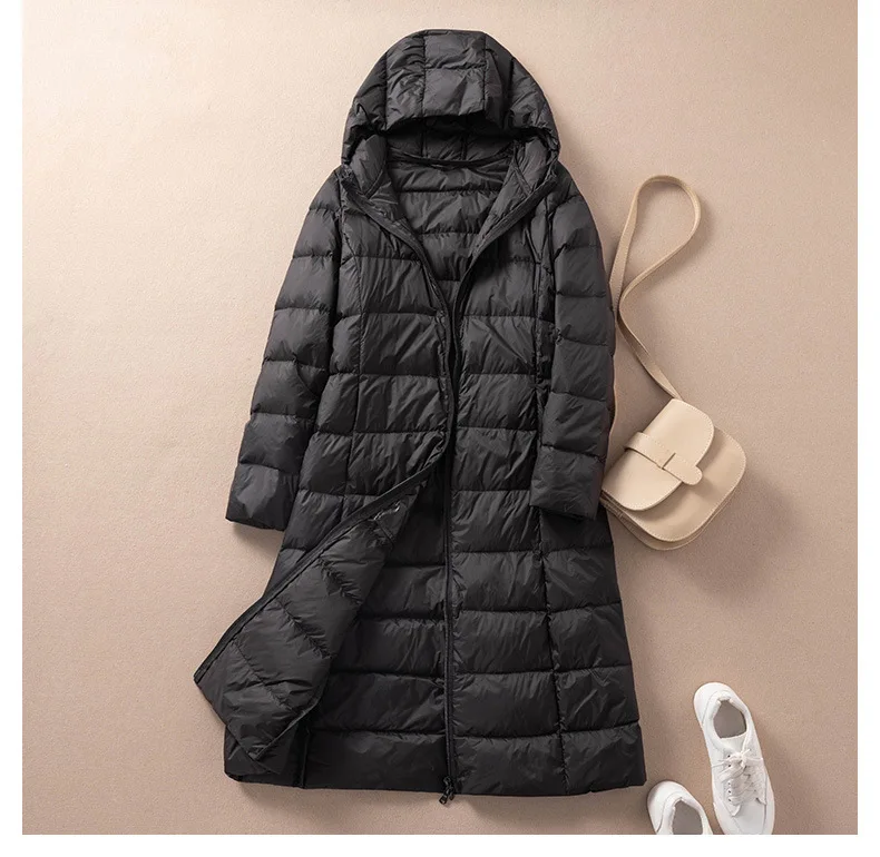 2022 Autumn Winter Women Down Coat Warm Lightweight White Duck Down Jacket Parkas Ladies Loose Long Hooded Windproof Outwears
