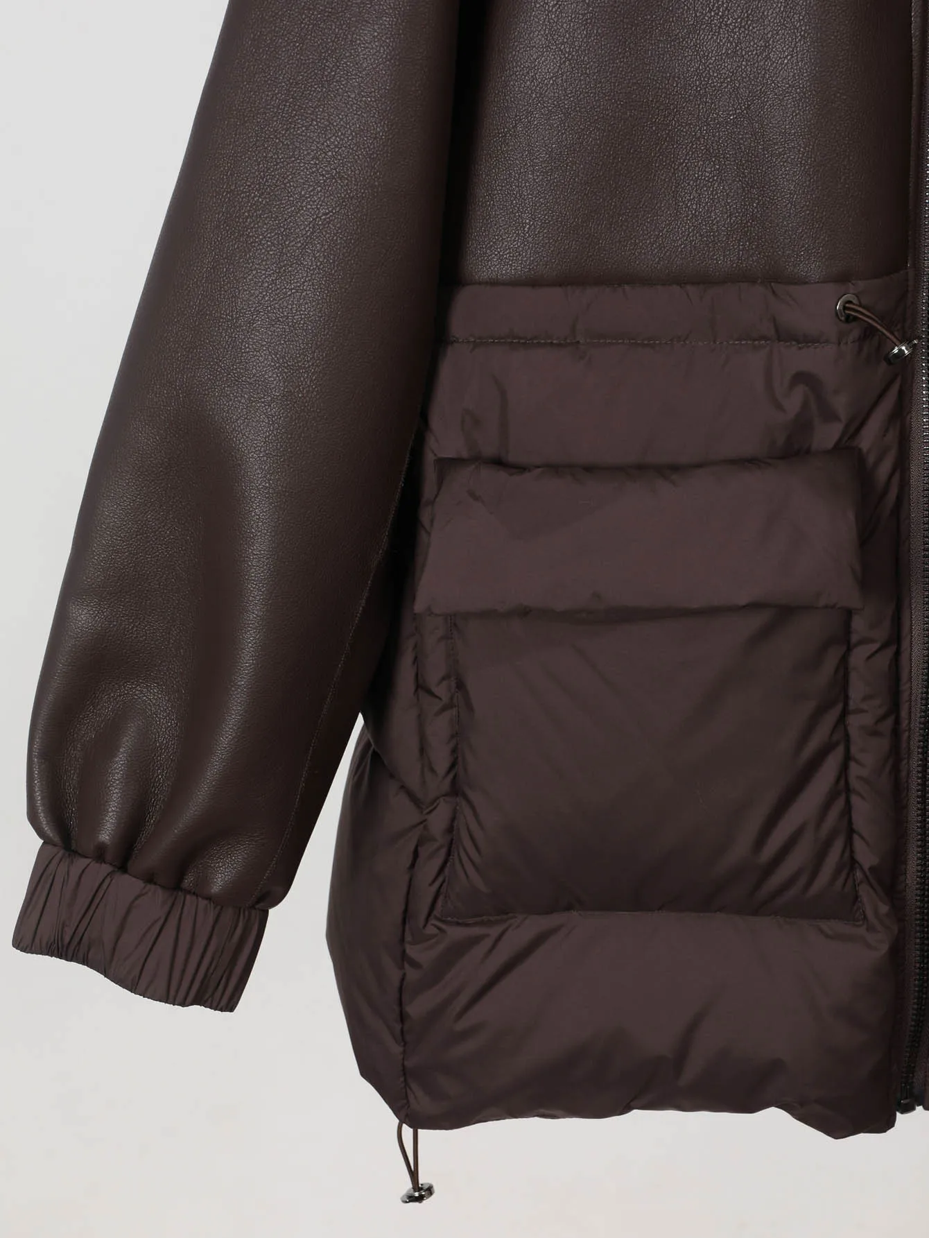 Maomaokong Real Fox Fur Collar Women's Winter Down Jacket Black Soft Faux Leather Fabric Patching Cool Oversized Zipper Fashion