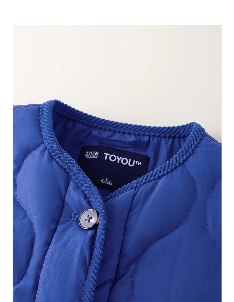 TOYOUTH Women Down Jacket 2026 Winter New Arrival Lightweight Loose Crew Neck Corduroy Spliced Outerwear