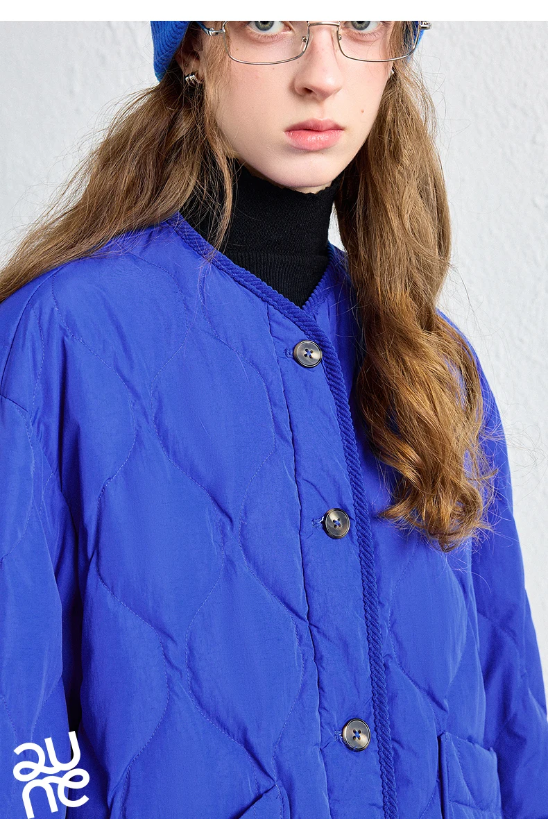 TOYOUTH Women Down Jacket 2026 Winter New Arrival Lightweight Loose Crew Neck Corduroy Spliced Outerwear