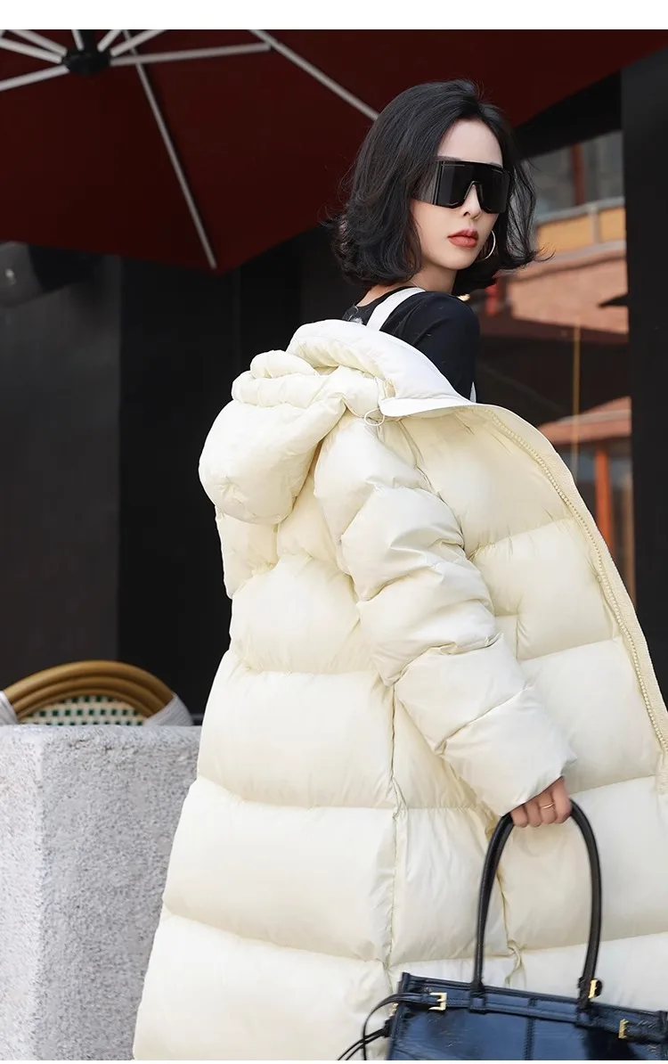 Winter Warm Hooded Loose High-Quality Thick Women Down Jacket 2025 New Temperament Solid Color Goose Down Women Down Jacket H491