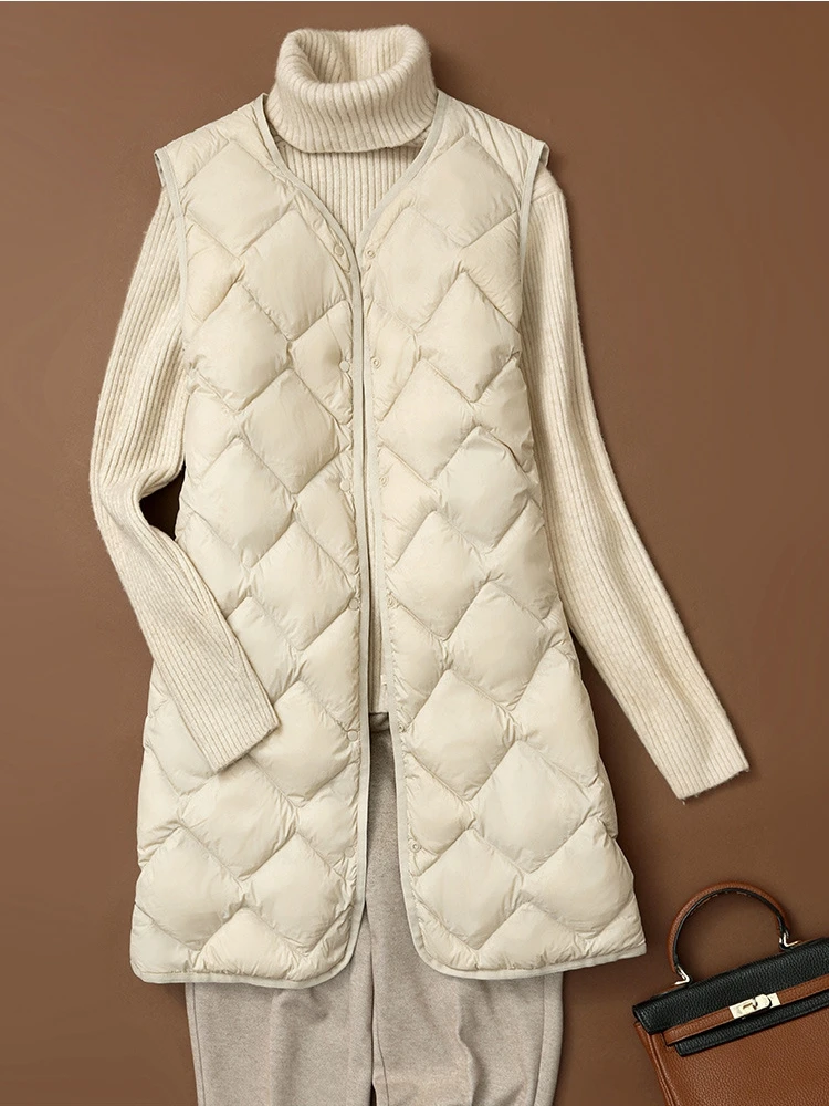 NewBang Long Ultra Light Down Vest Women Duck Down Vests Female Diamond Warm Lighteight O-neck Coat