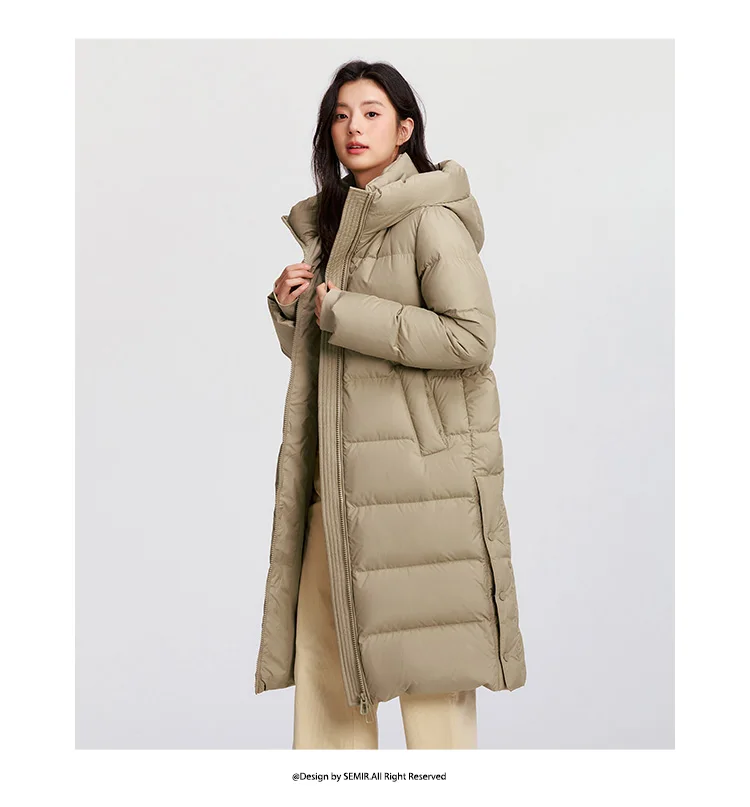Semir Down Jacket Women Long Length Hooded Loose 2026 New Winter Goose Down Waterproof Oil-proof Stain-proof Women Winter Parka