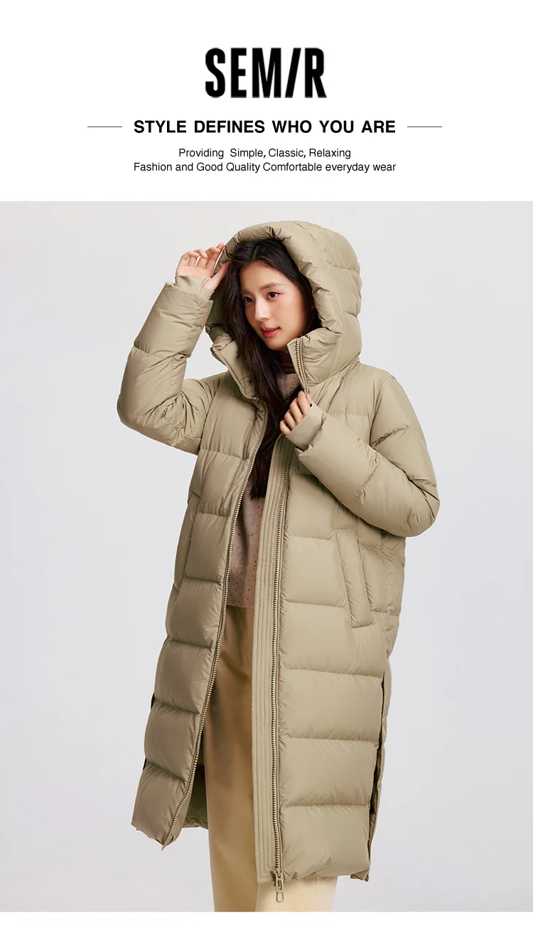 Semir Down Jacket Women Long Length Hooded Loose 2026 New Winter Goose Down Waterproof Oil-proof Stain-proof Women Winter Parka