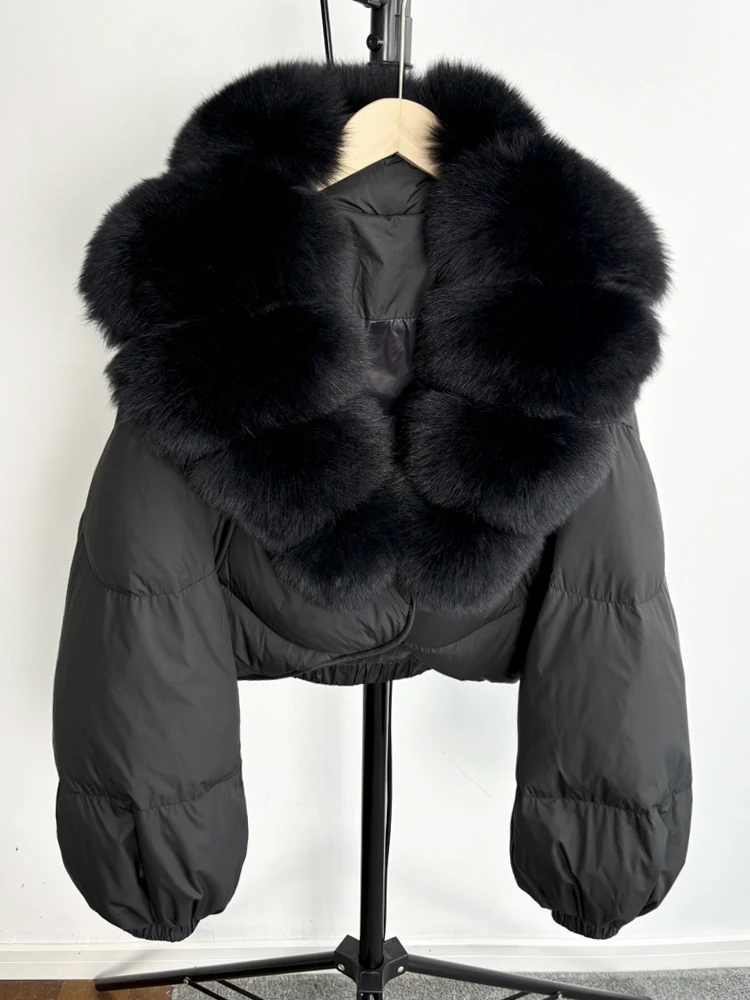 Janveny Real Fur Coat Women Luxury 2026 Winter 90% White Duck Down Jacket Super Big Natural Fox Fur Collar Female Puffer Parkas