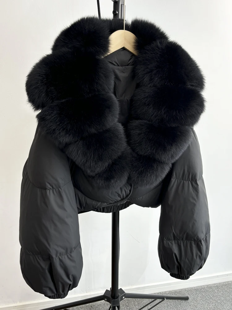 Janveny Real Fur Coat Women Luxury 2026 Winter 90% White Duck Down Jacket Super Big Natural Fox Fur Collar Female Puffer Parkas