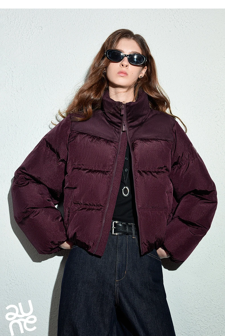 TOYOUTH Women Down Jacket 2026 Winter New Luxury Patchwork Cropped Ankora Red Puffer Coat
