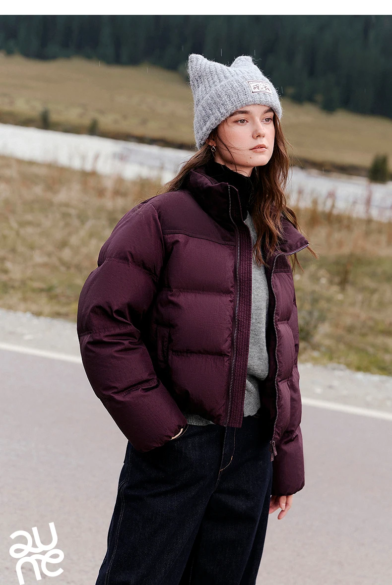 TOYOUTH Women Down Jacket 2026 Winter New Luxury Patchwork Cropped Ankora Red Puffer Coat