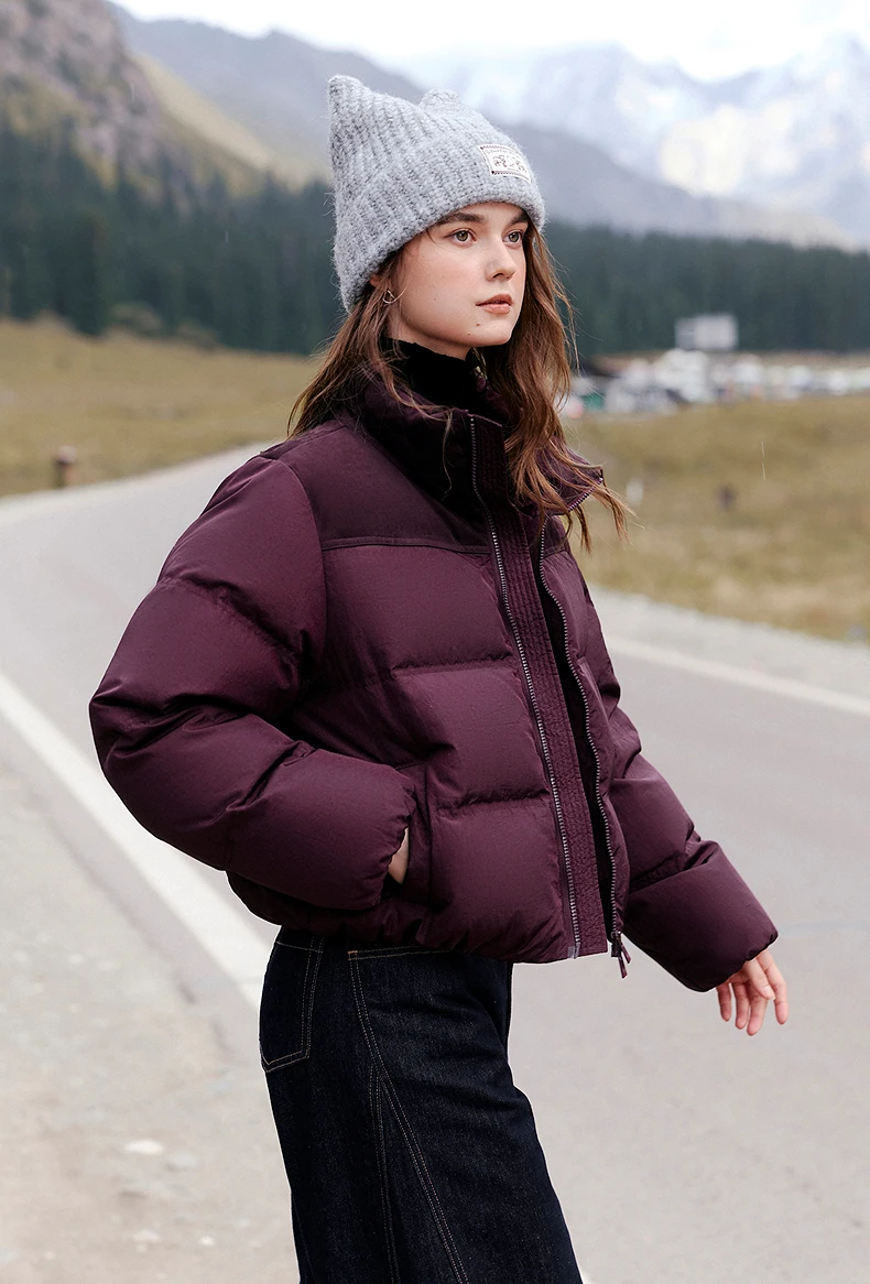 TOYOUTH Women Down Jacket 2026 Winter New Luxury Patchwork Cropped Ankora Red Puffer Coat