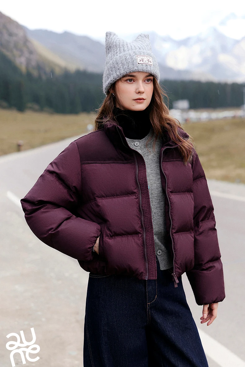 TOYOUTH Women Down Jacket 2026 Winter New Luxury Patchwork Cropped Ankora Red Puffer Coat