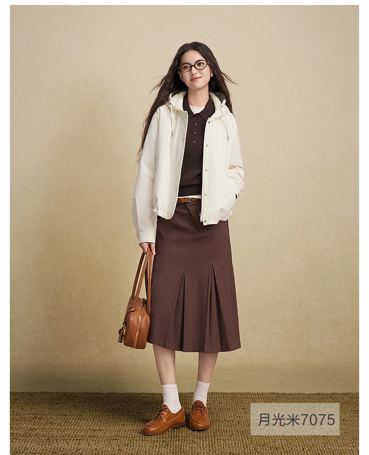 BOSIDENG Women Detachable Hood Down Jacket Vintage Short Slim Fit Casual Fashion Winter Outerwear Coat