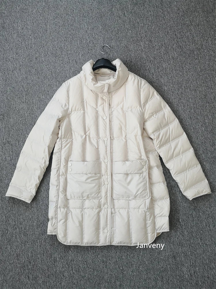 Janveny 2025 New Winter Women Lightweight 90% White Duck Down Jacket Ultra Light Warm Loose Puffer Feather Coat Female Parkas