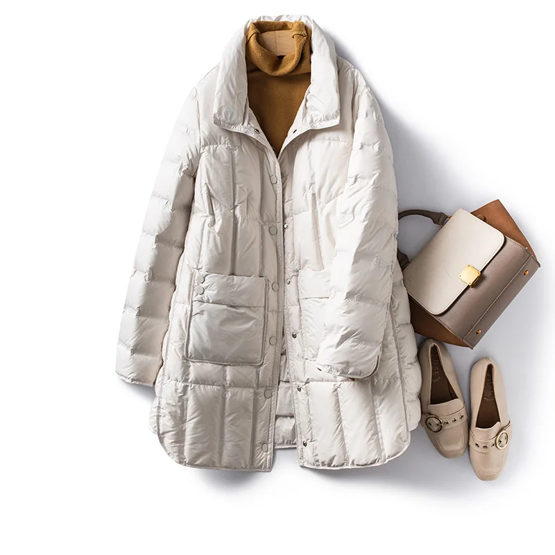 Janveny 2025 New Winter Women Lightweight 90% White Duck Down Jacket Ultra Light Warm Loose Puffer Feather Coat Female Parkas