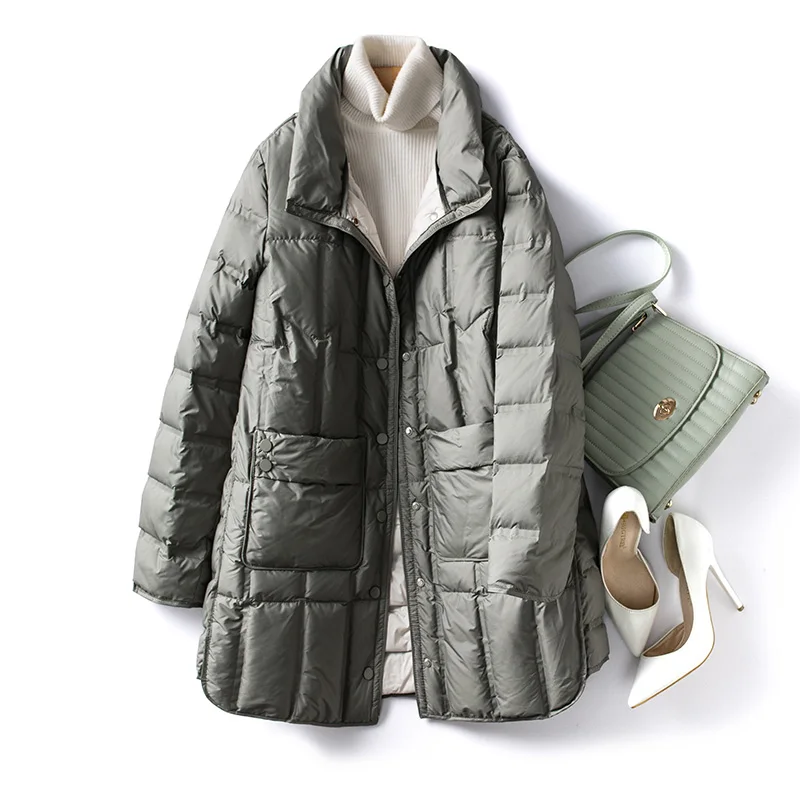 Janveny 2025 New Winter Women Lightweight 90% White Duck Down Jacket Ultra Light Warm Loose Puffer Feather Coat Female Parkas