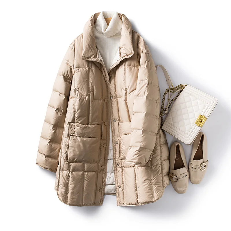 Janveny 2025 New Winter Women Lightweight 90% White Duck Down Jacket Ultra Light Warm Loose Puffer Feather Coat Female Parkas