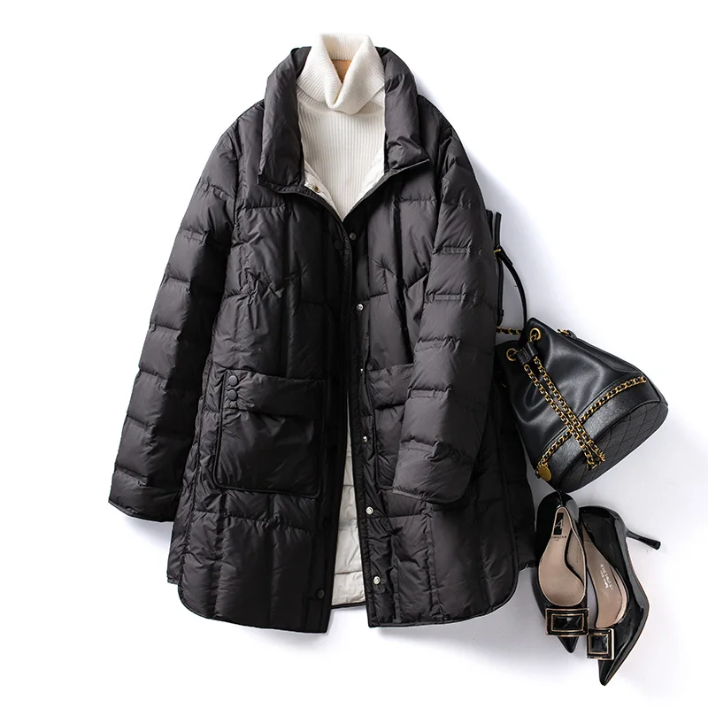 Janveny 2025 New Winter Women Lightweight 90% White Duck Down Jacket Ultra Light Warm Loose Puffer Feather Coat Female Parkas