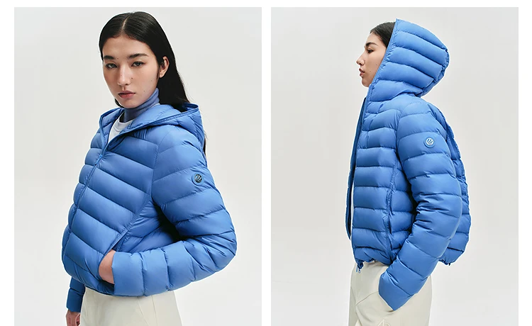 BOSIDENG Women Short Cropped Hooded Down Jacket Lightweight Quilted Puffer Coat Portable Warm Daily Outerwear