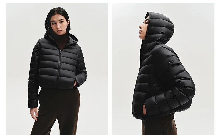 BOSIDENG Women Short Cropped Hooded Down Jacket Lightweight Quilted Puffer Coat Portable Warm Daily Outerwear