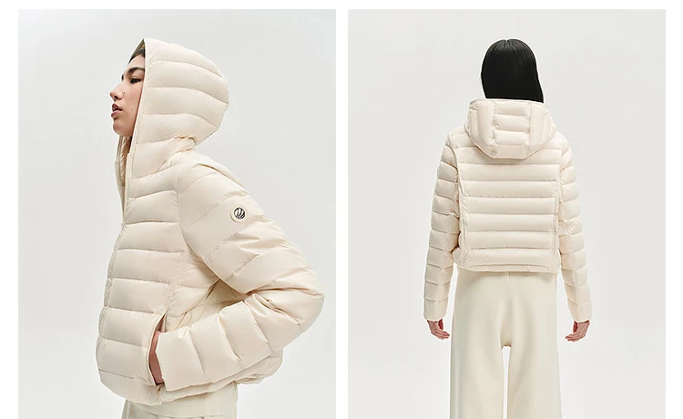 BOSIDENG Women Short Cropped Hooded Down Jacket Lightweight Quilted Puffer Coat Portable Warm Daily Outerwear