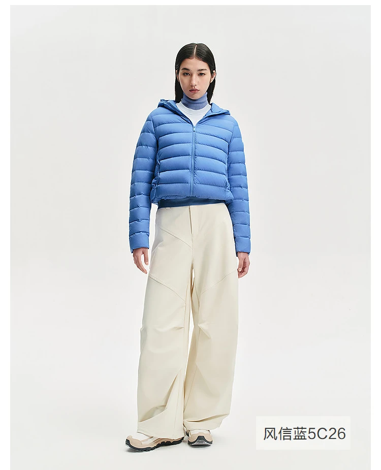 BOSIDENG Women Short Cropped Hooded Down Jacket Lightweight Quilted Puffer Coat Portable Warm Daily Outerwear