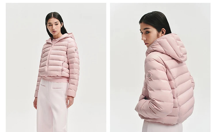 BOSIDENG Women Short Cropped Hooded Down Jacket Lightweight Quilted Puffer Coat Portable Warm Daily Outerwear