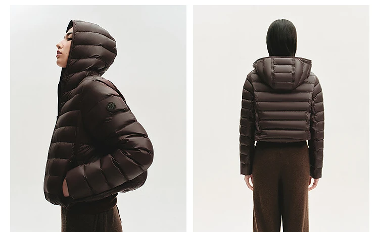 BOSIDENG Women Short Cropped Hooded Down Jacket Lightweight Quilted Puffer Coat Portable Warm Daily Outerwear