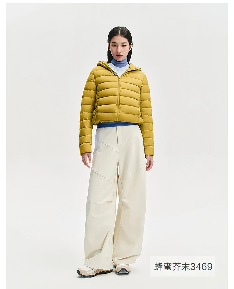 BOSIDENG Women Short Cropped Hooded Down Jacket Lightweight Quilted Puffer Coat Portable Warm Daily Outerwear