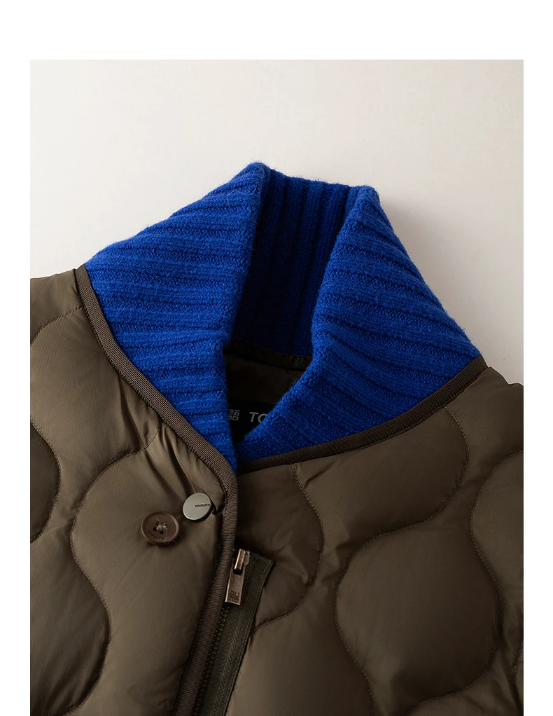 TOYOUTH Women Down Jacket 2026 Winter New Gourd Quilted Color Block Knit Collar Light Warm Outerwear