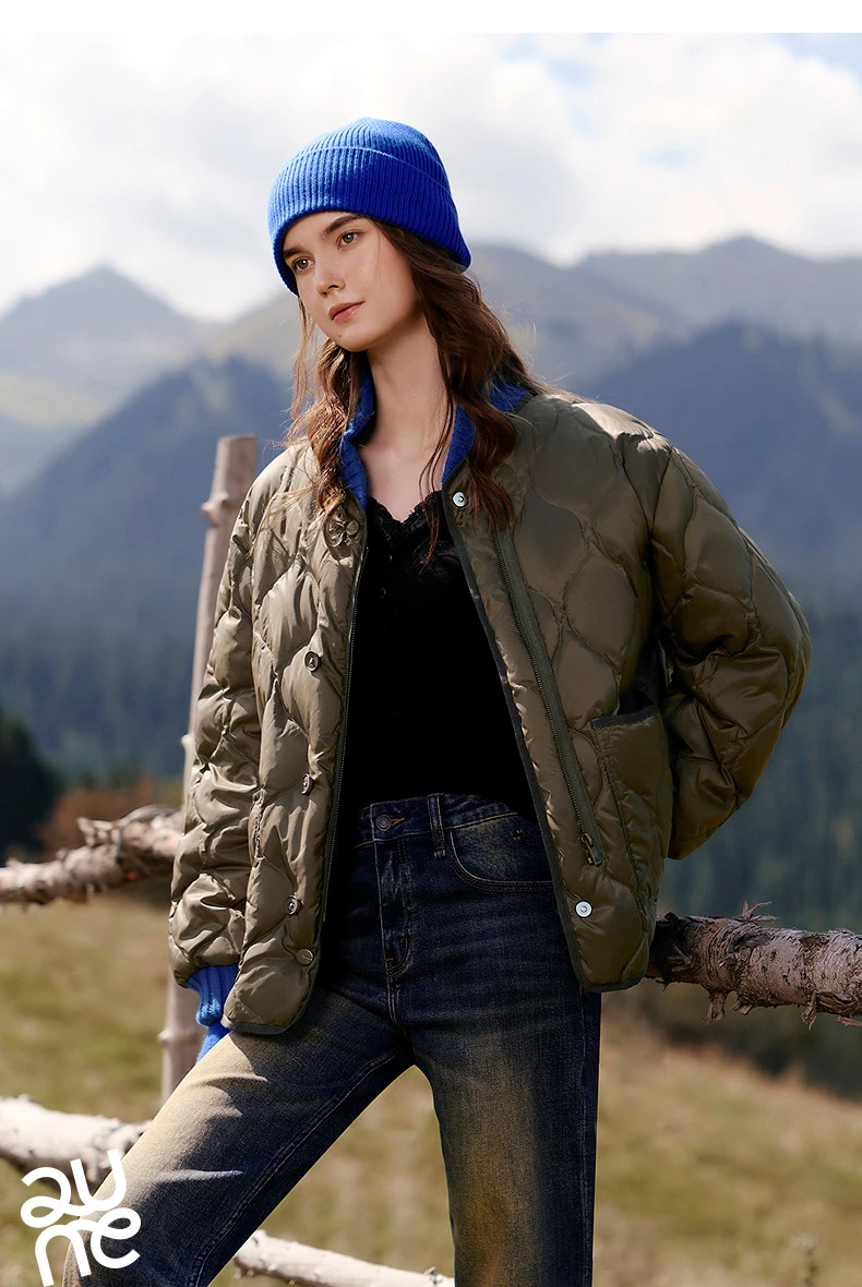 TOYOUTH Women Down Jacket 2026 Winter New Gourd Quilted Color Block Knit Collar Light Warm Outerwear