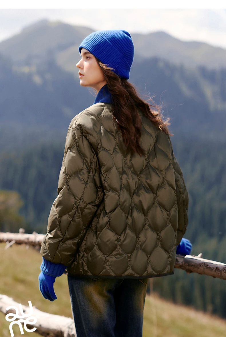 TOYOUTH Women Down Jacket 2026 Winter New Gourd Quilted Color Block Knit Collar Light Warm Outerwear