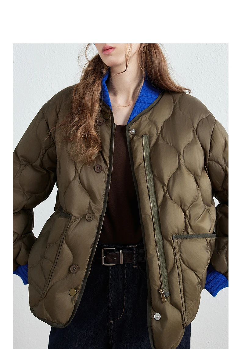 TOYOUTH Women Down Jacket 2026 Winter New Gourd Quilted Color Block Knit Collar Light Warm Outerwear